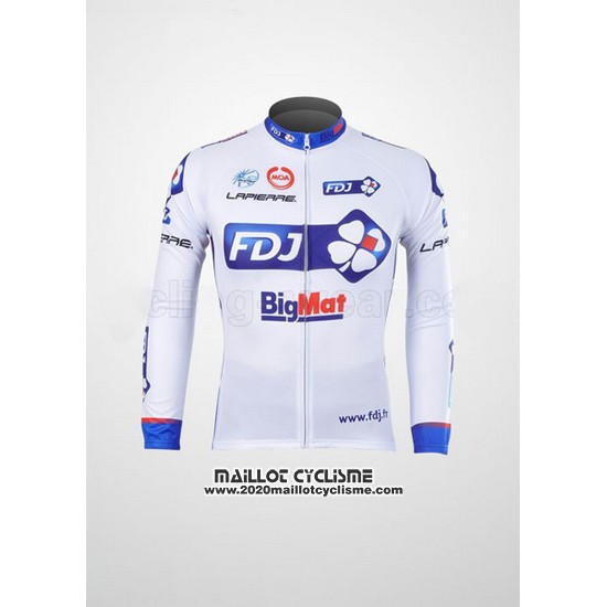 2012 Maillot Ciclismo FDJ Blanc et Azur Manches Longues et Cuissard